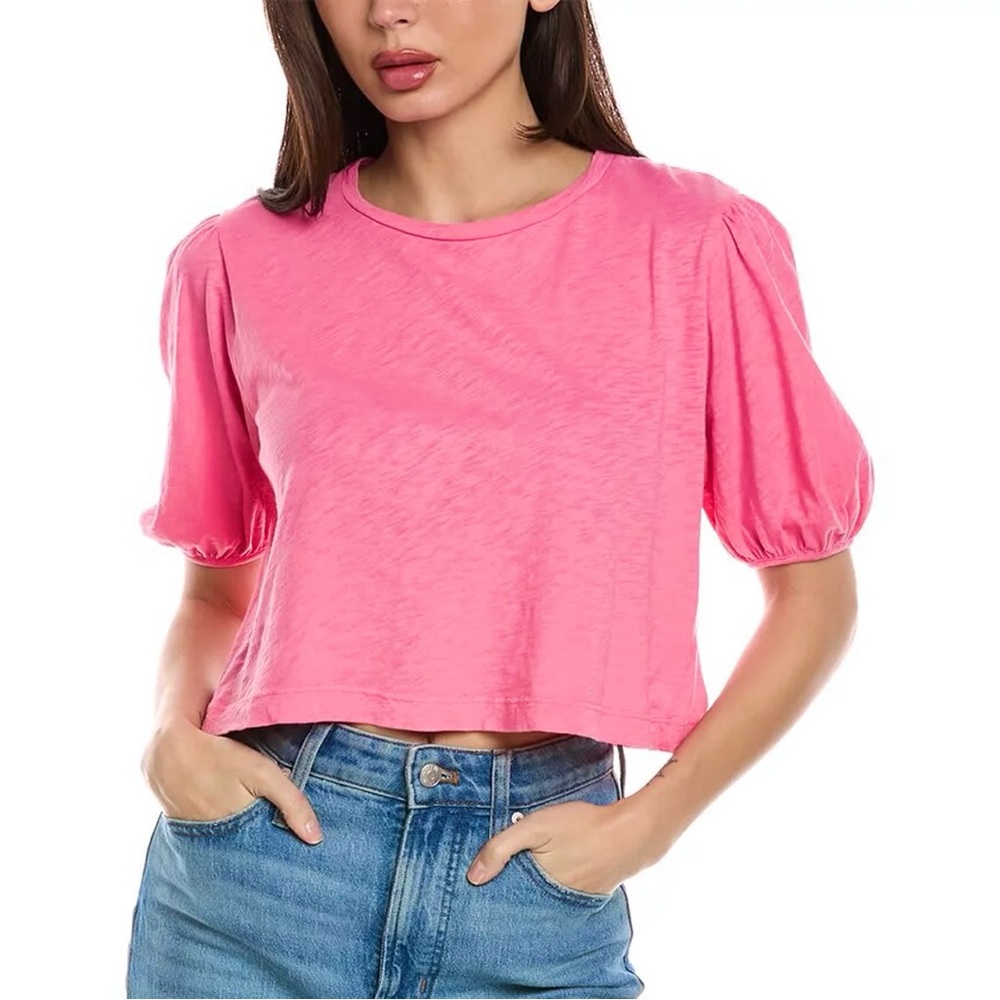 Velvet by Graham & Spencer Vibrant Pink puff sleeve cropped Tee